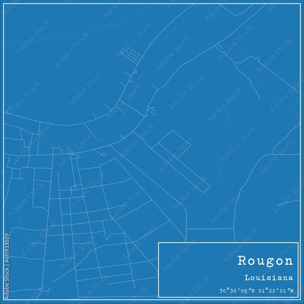 Blueprint US city map of Rougon, Louisiana.