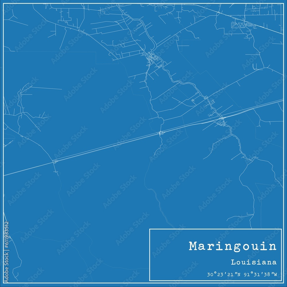 Blueprint US city map of Maringouin, Louisiana.