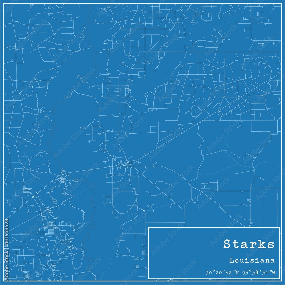 Blueprint US city map of Starks, Louisiana.