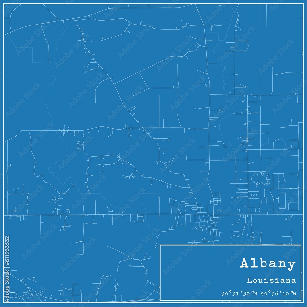 Blueprint US city map of Albany, Louisiana.
