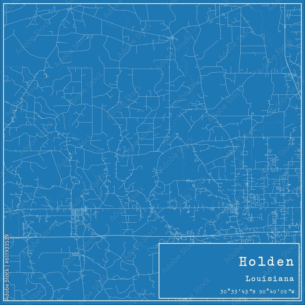 Blueprint US city map of Holden, Louisiana.