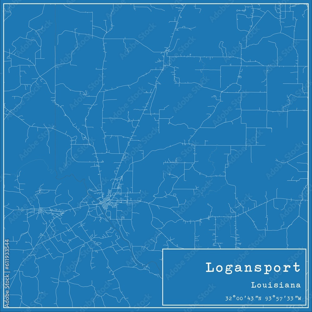 Blueprint US city map of Logansport, Louisiana.