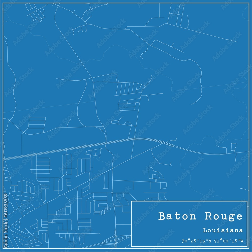 Blueprint US city map of Baton Rouge, Louisiana.