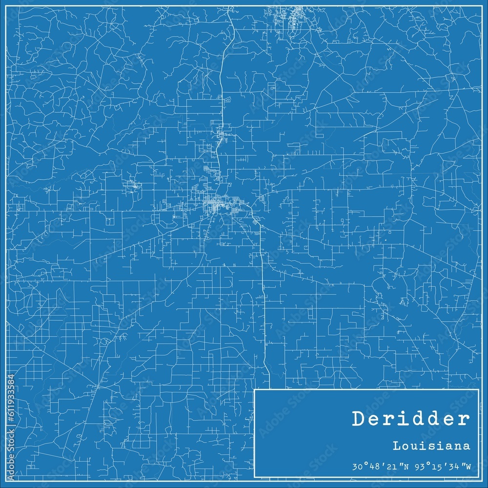 Blueprint US city map of Deridder, Louisiana.