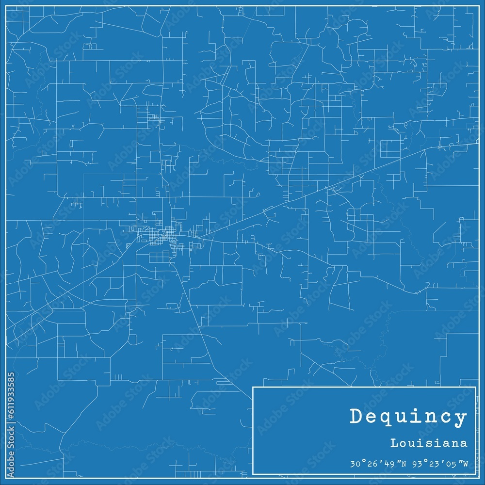 Blueprint US city map of Dequincy, Louisiana.