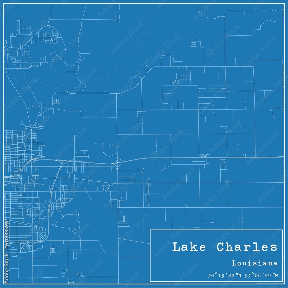 Obraz premium Blueprint US city map of Lake Charles, Louisiana.