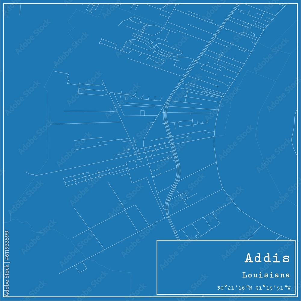 Blueprint US city map of Addis, Louisiana.