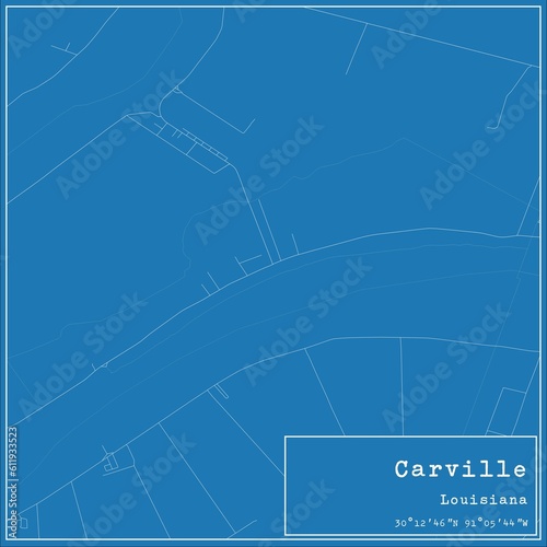 Blueprint US city map of Carville, Louisiana. photo