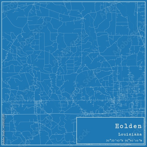 Blueprint US city map of Holden, Louisiana.