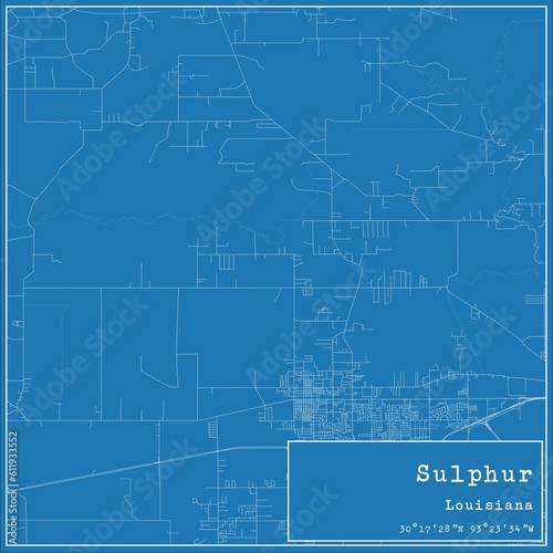 Blueprint US city map of Sulphur, Louisiana.