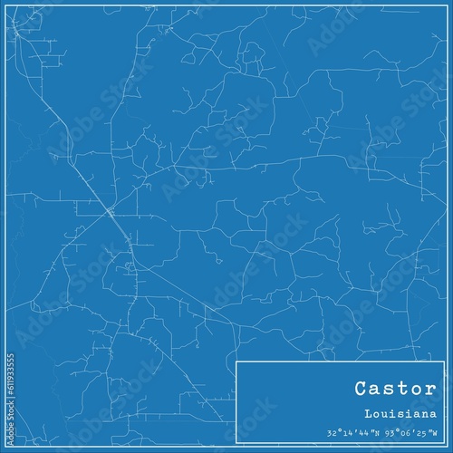 Blueprint US city map of Castor, Louisiana.