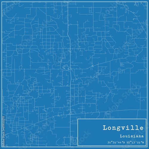 Blueprint US city map of Longville, Louisiana.