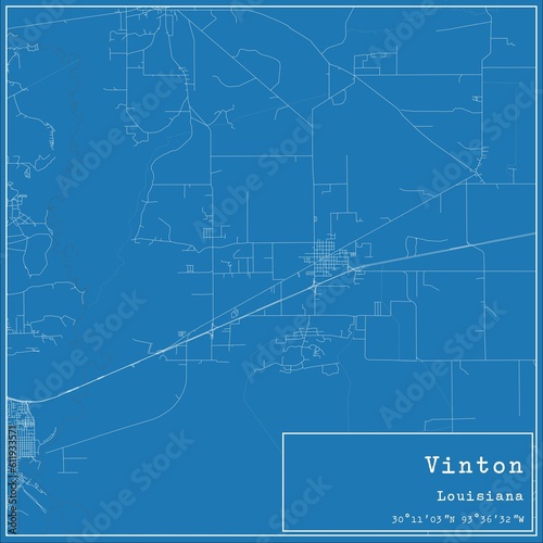 Blueprint US city map of Vinton, Louisiana.