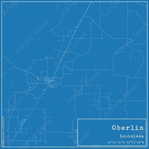 Blueprint US city map of Oberlin, Louisiana. photo