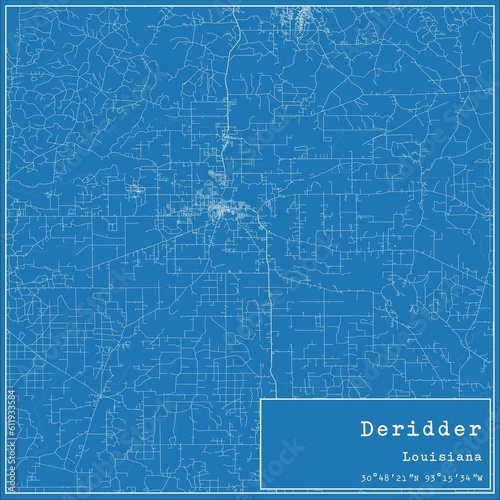 Blueprint US city map of Deridder, Louisiana.