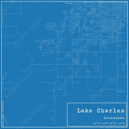 Blueprint US city map of Lake Charles, Louisiana. photo