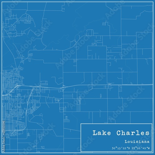 Blueprint US city map of Lake Charles, Louisiana.