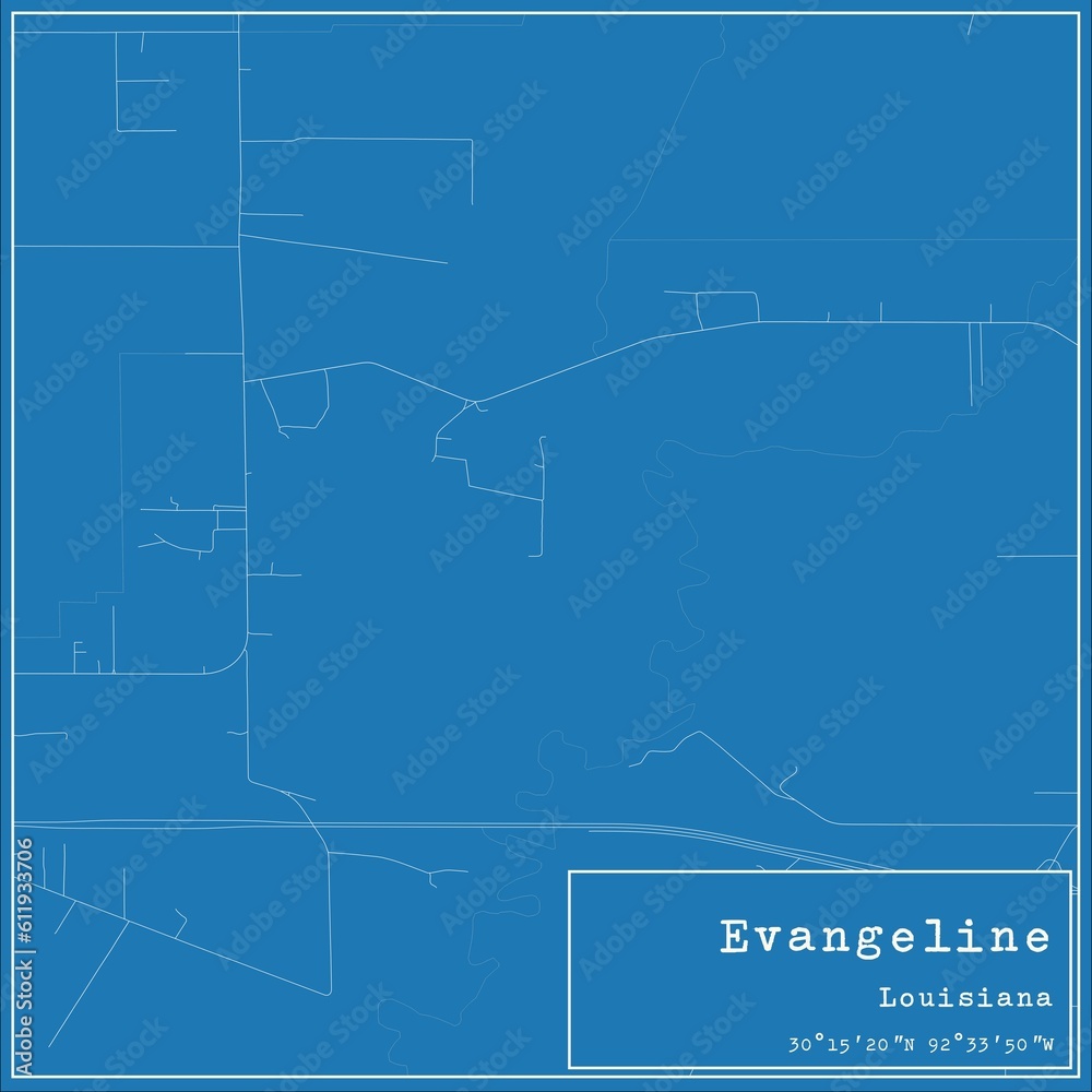 Blueprint US city map of Evangeline, Louisiana.