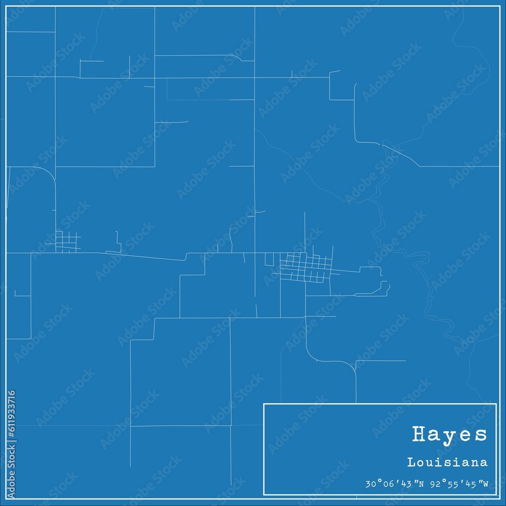 Blueprint US city map of Hayes, Louisiana.
