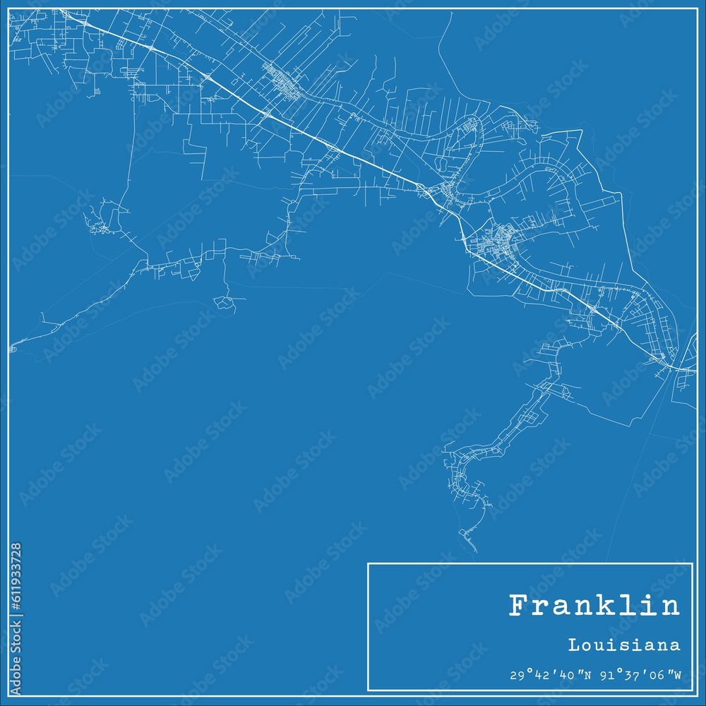 Blueprint US city map of Franklin, Louisiana.