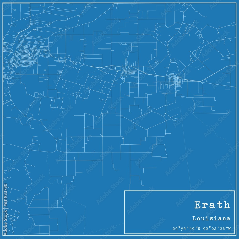 Blueprint US city map of Erath, Louisiana.