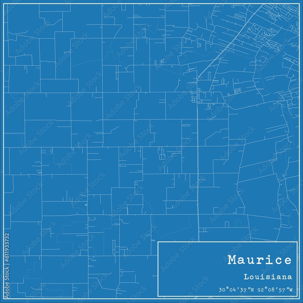 Blueprint US city map of Maurice, Louisiana.
