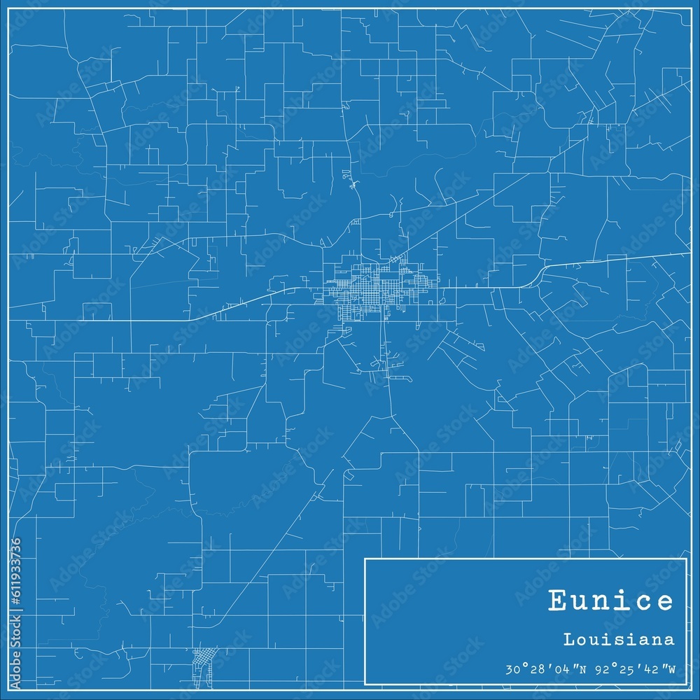 Fototapeta premium Blueprint US city map of Eunice, Louisiana.