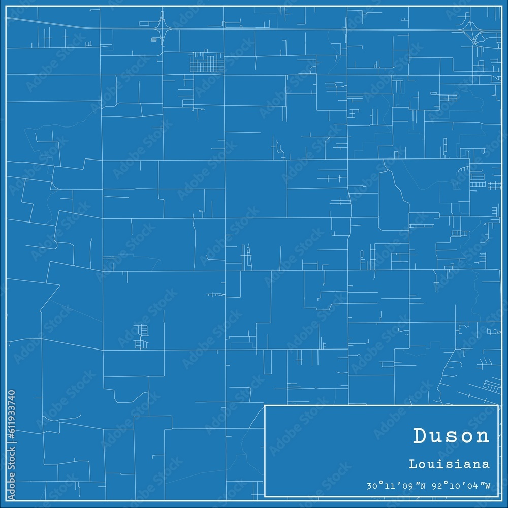 Blueprint US city map of Duson, Louisiana.