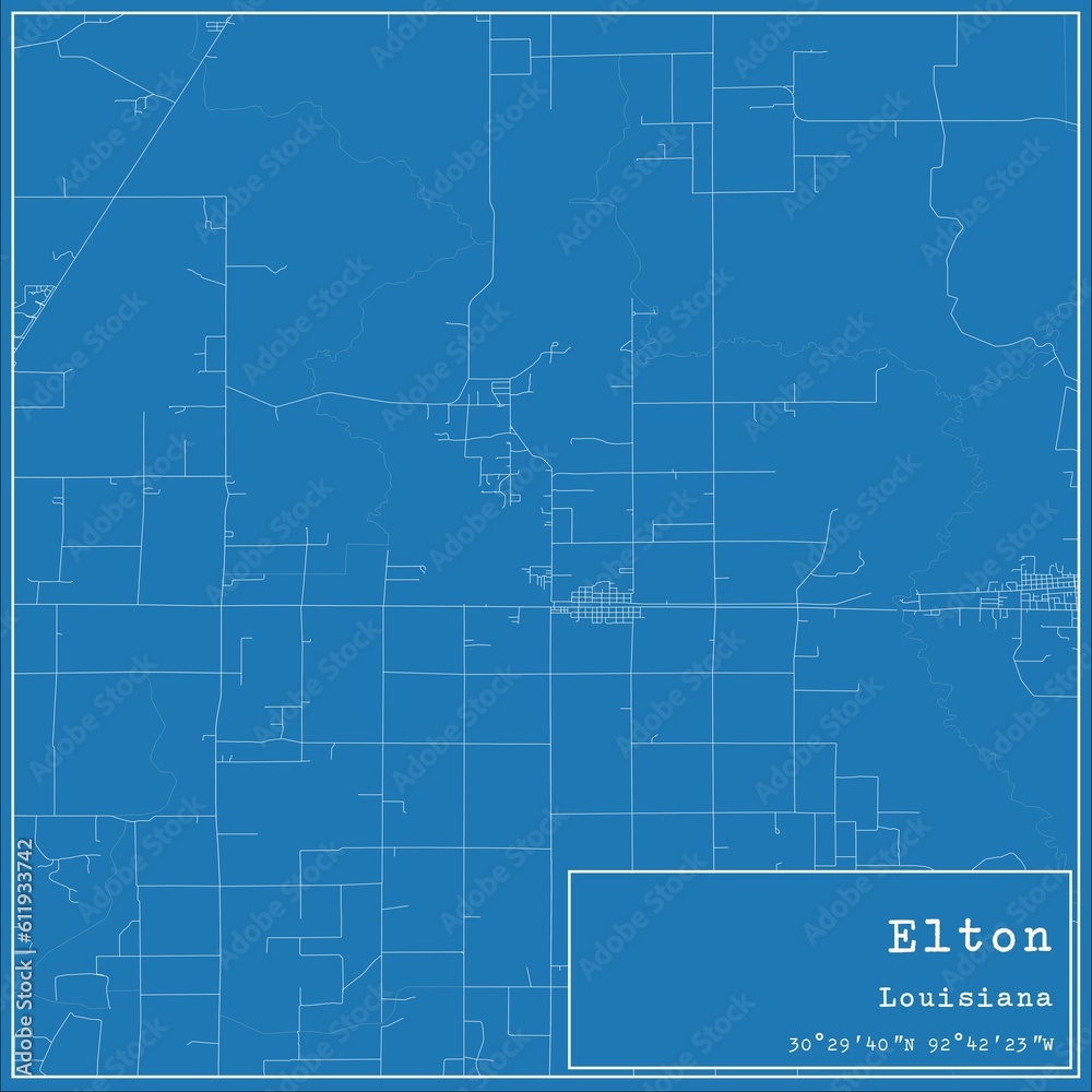 Blueprint US city map of Elton, Louisiana.