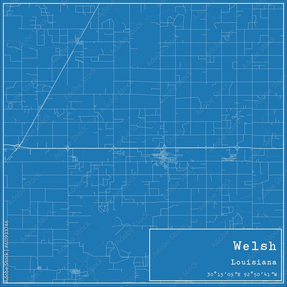 Blueprint US city map of Welsh, Louisiana.