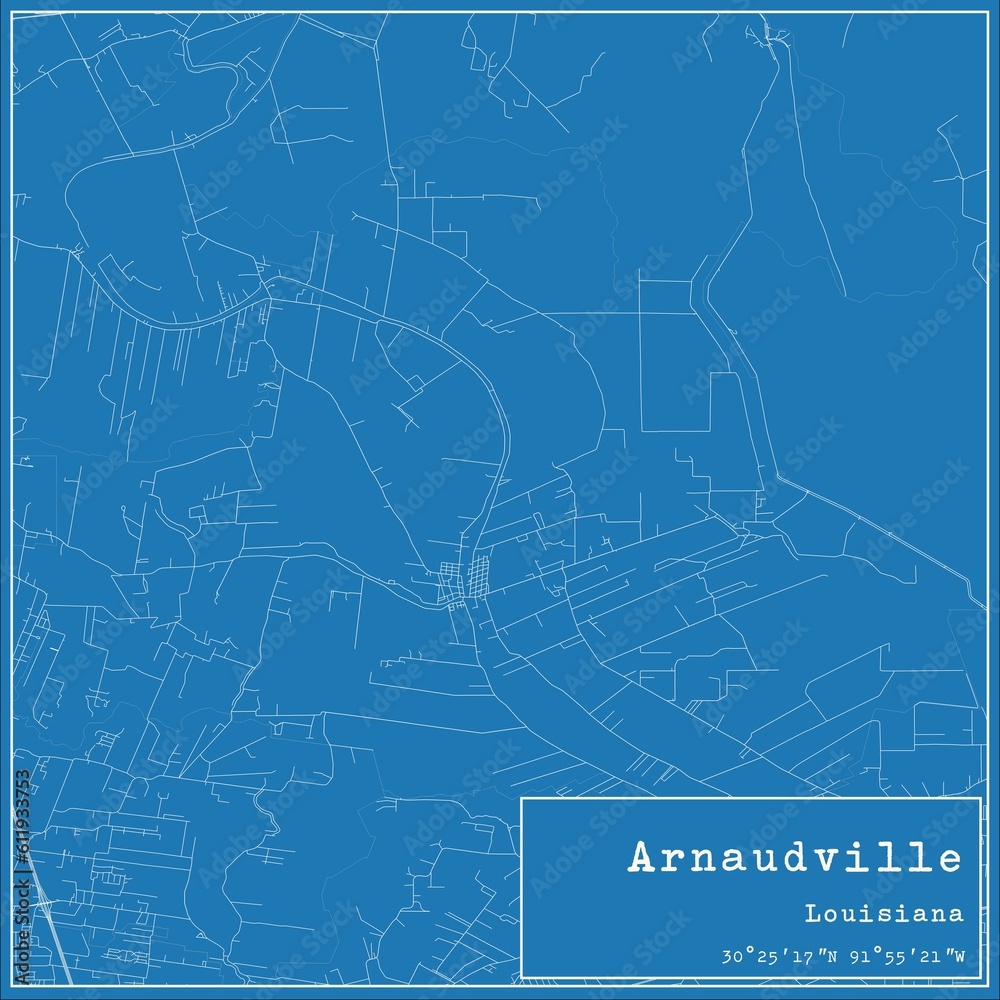 Blueprint US city map of Arnaudville, Louisiana.
