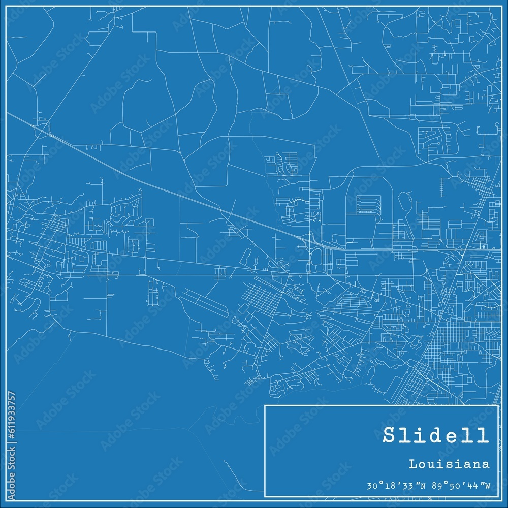 Blueprint US city map of Slidell, Louisiana.