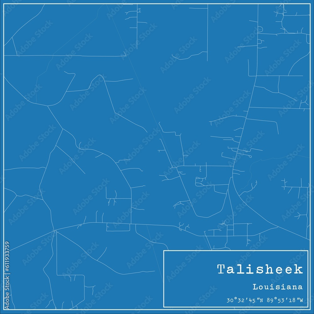 Blueprint US city map of Talisheek, Louisiana.
