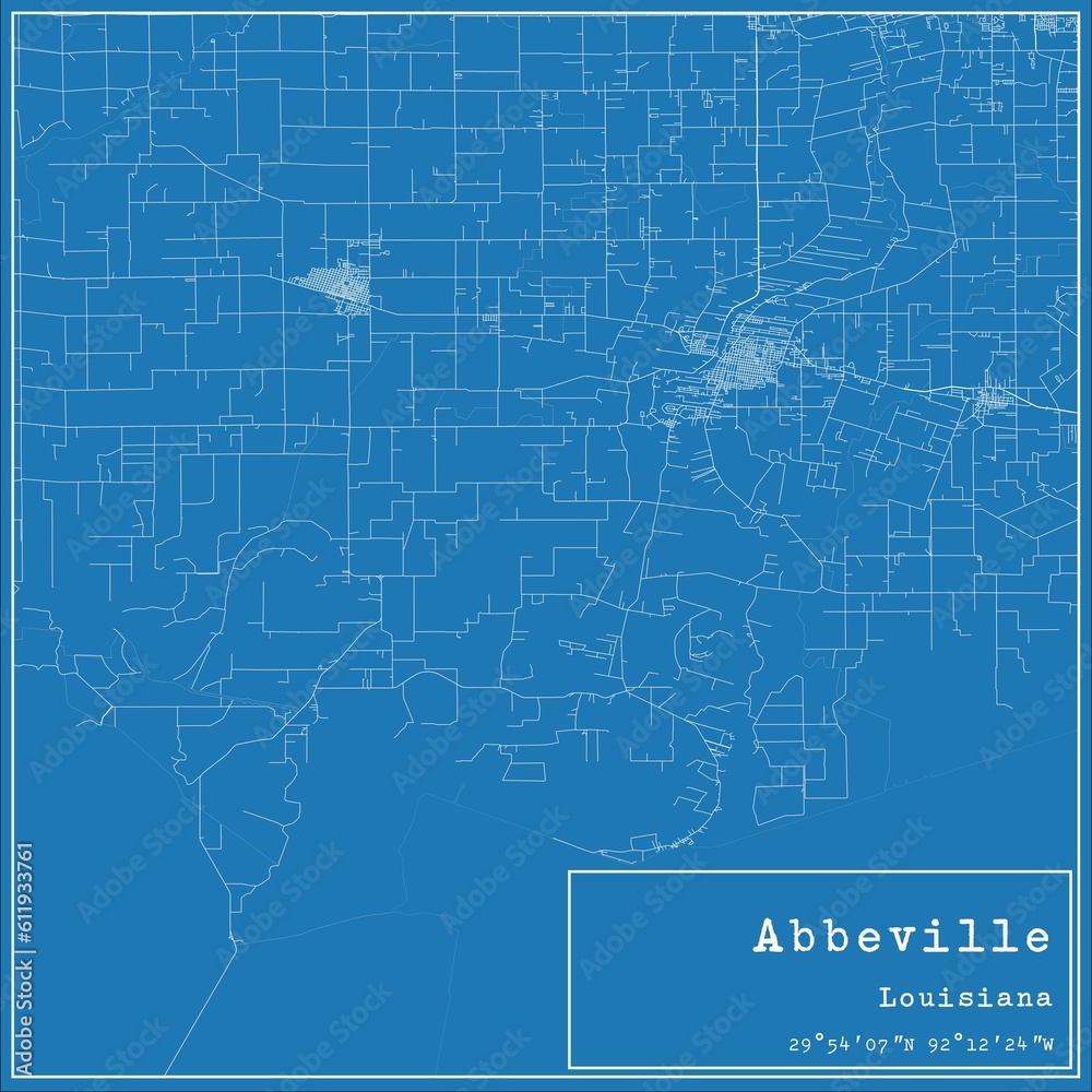 Obraz premium Blueprint US city map of Abbeville, Louisiana.