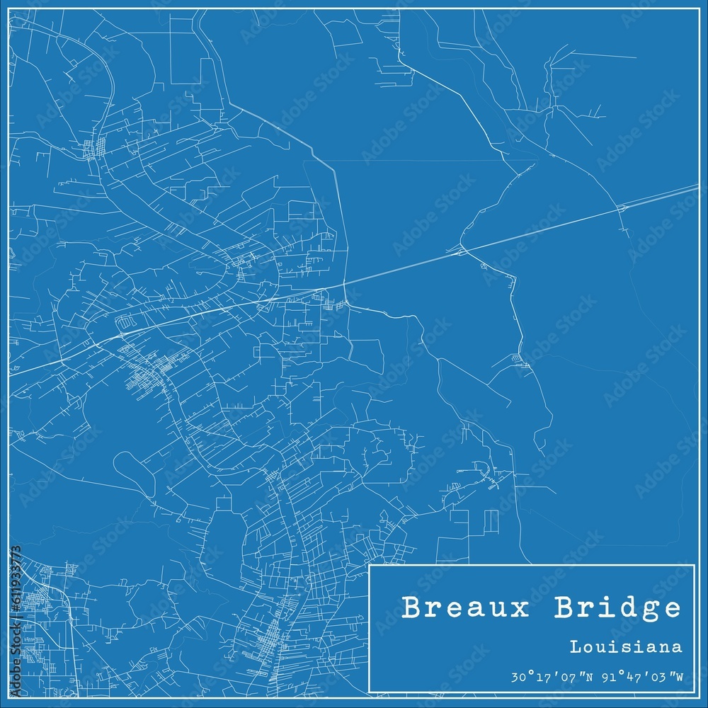 Blueprint US city map of Breaux Bridge, Louisiana.