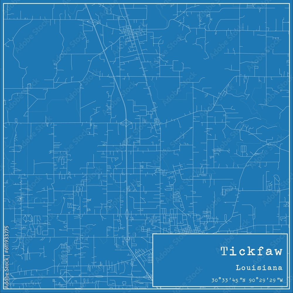 Blueprint US city map of Tickfaw, Louisiana.