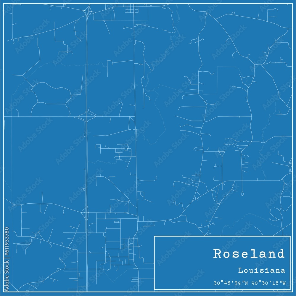 Blueprint US city map of Roseland, Louisiana.