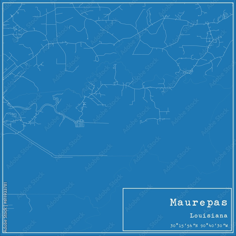 Blueprint US city map of Maurepas, Louisiana.