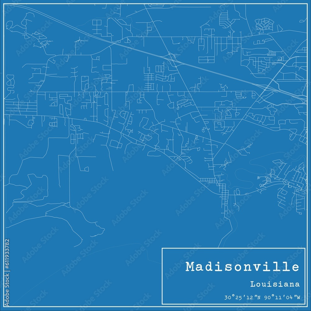 Blueprint US city map of Madisonville, Louisiana.