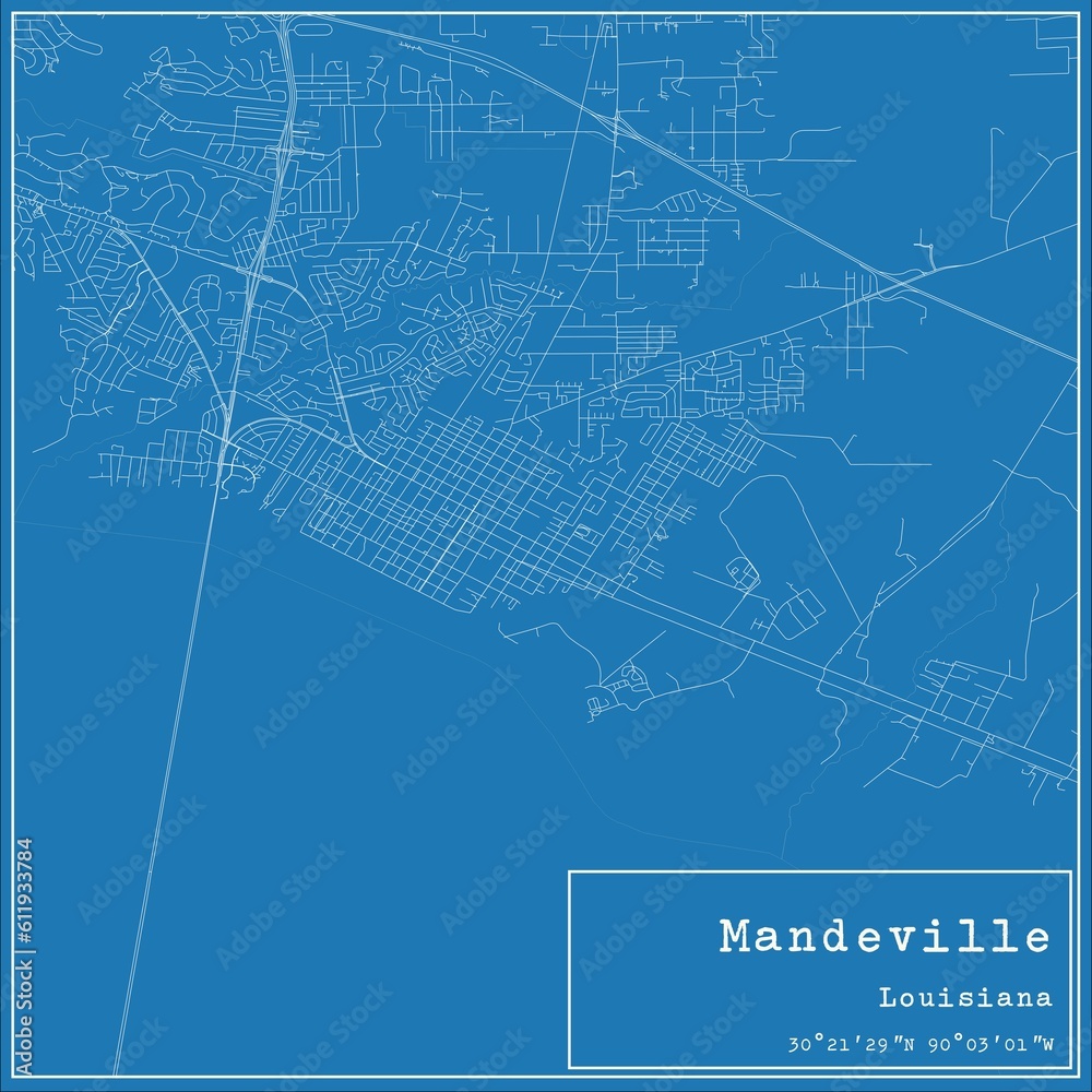 Fototapeta premium Blueprint US city map of Mandeville, Louisiana.
