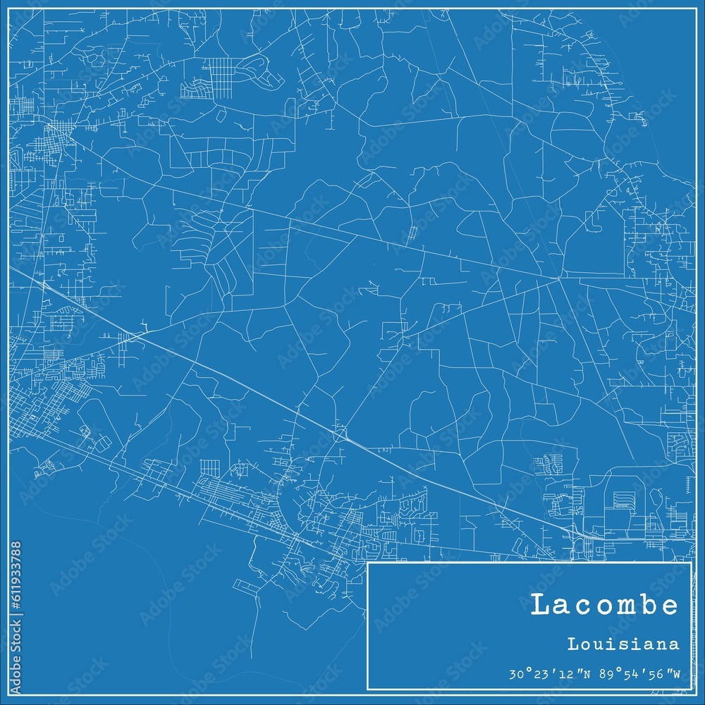 Blueprint US city map of Lacombe, Louisiana.