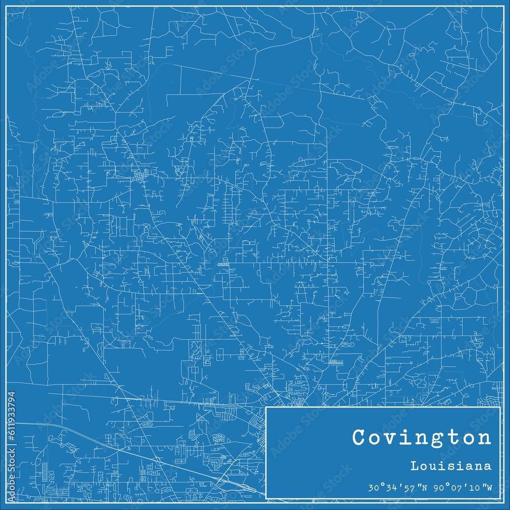 Blueprint US city map of Covington, Louisiana.