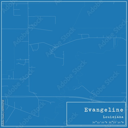 Blueprint US city map of Evangeline, Louisiana.