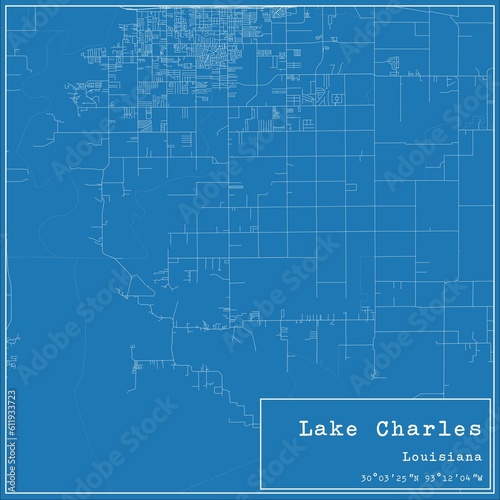 Blueprint US city map of Lake Charles, Louisiana.