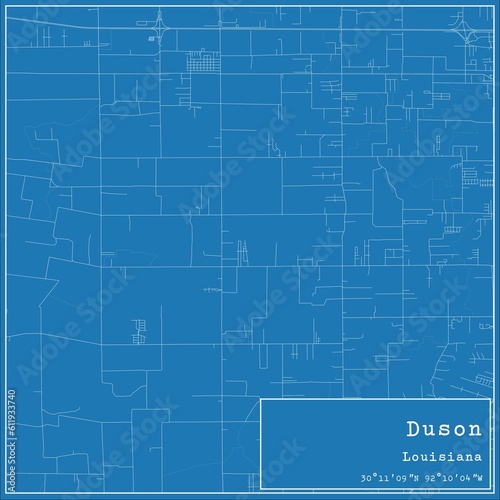 Blueprint US city map of Duson, Louisiana.