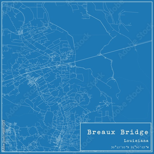 Blueprint US city map of Breaux Bridge, Louisiana.