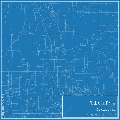 Blueprint US city map of Tickfaw, Louisiana.