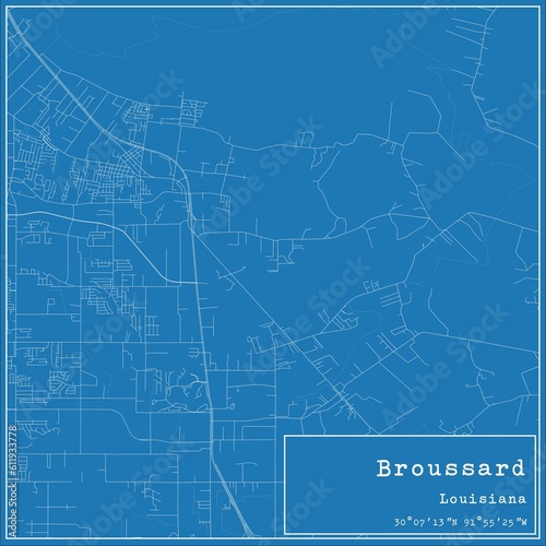 Blueprint US city map of Broussard  Louisiana.