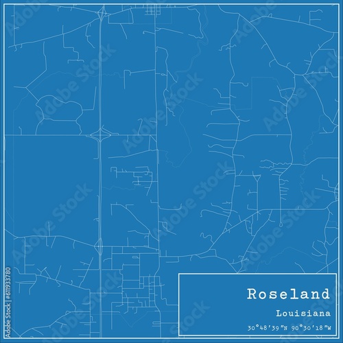 Blueprint US city map of Roseland, Louisiana. photo