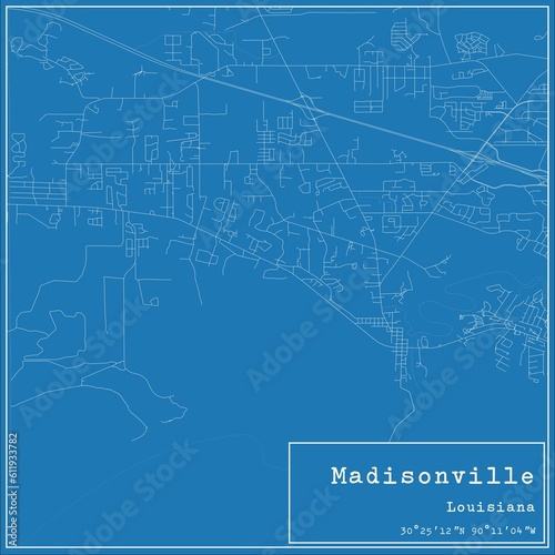 Blueprint US city map of Madisonville, Louisiana. photo